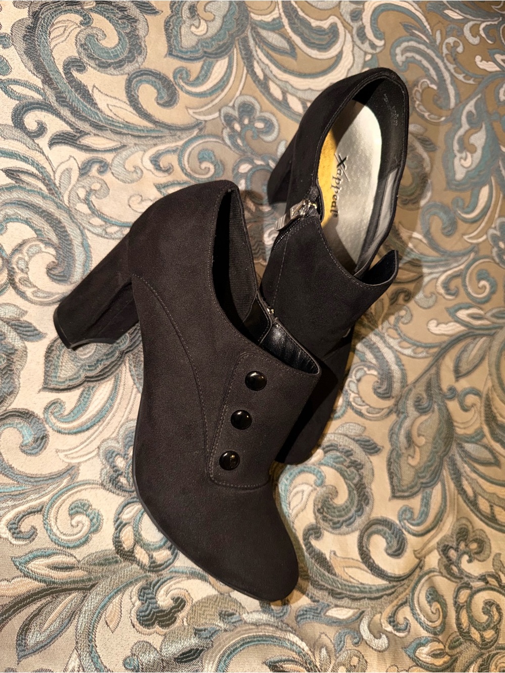 Xappeal Black Button Accent Ankle Booties